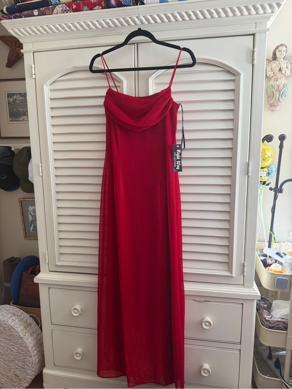 Vintage Night Way Collections Red Spaghetti-Strap Cape back Maxi Dress